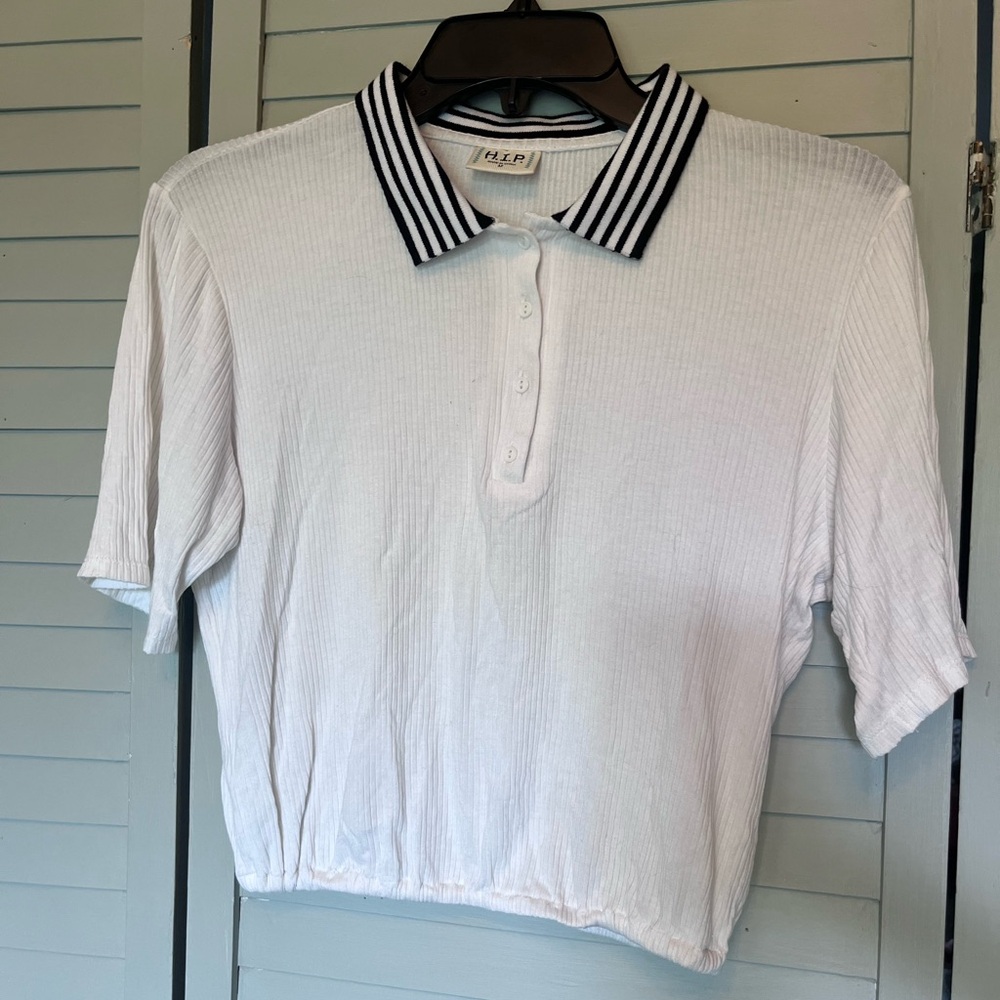White Ribbed Elastic Crop Top